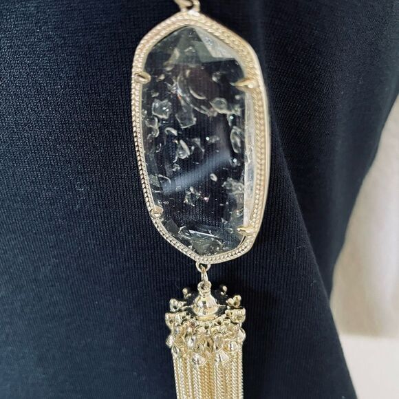 Kendra Scott Clear Pendant Long Gold Tassel Chain Necklace - Picture 3 of 4